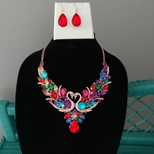 Multicolor Formal Swan Necklace Set